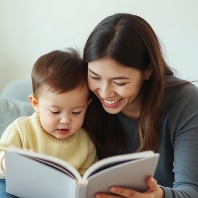 Mum and baby reading a book together